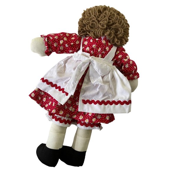 New Cloth Rag Doll Handmade with Hand Sewn Dress and Brown Yarn Hair 19" - Picture 2 of 6